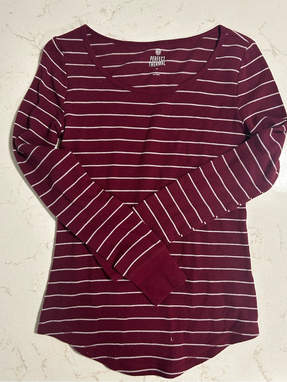 SO Burgundy and White Striped Long-Sleeve Scoop Neck Top